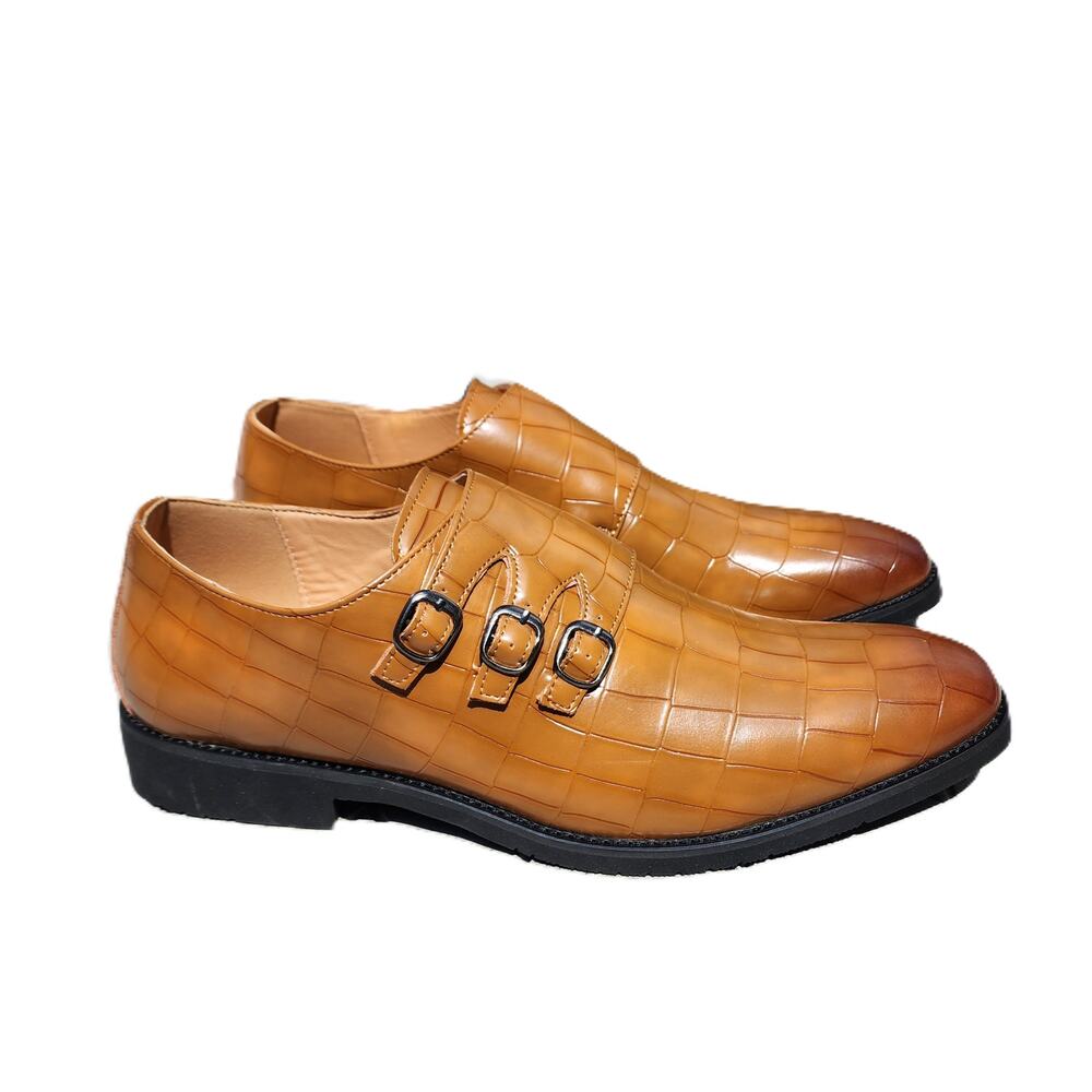 Shein Faux Croc Triple Monk Buckle Strap Loafers Dress Shoes 47 - Picture 2 of 11
